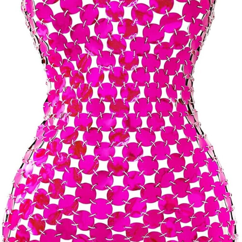 Sequin Body Chain Dress Faux Leather Small Nightclub Festival Party
